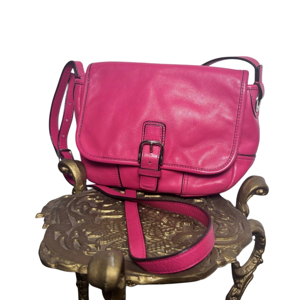 Coach Pink Leather Flap Crossbody Bag Bright Magenta Messenger Shoulder Purse